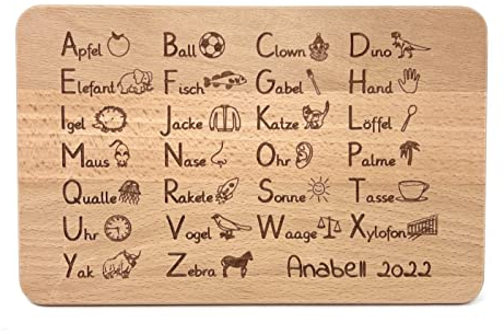 Das Frühstücksbrett aus Buche Holz zum Lernen - Geschenkidee zum Schulanfang (ABC personalisiert)