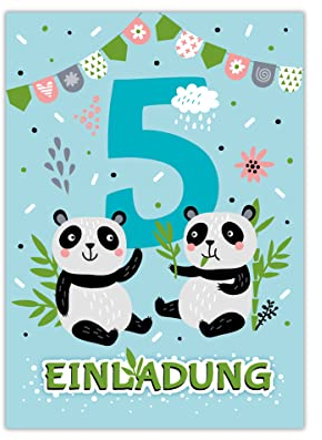12 Einladungskarten zum 5. Kindergeburtstag fünfte Geburtstag Mädchen Jungen Panda