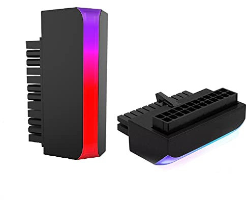 iProPower ATX 24 Pin 90 Degree Power Plug Adapter Cordless ARGB Rainbow PC Motherboard Power Supply Cable Connectors DIY Modular