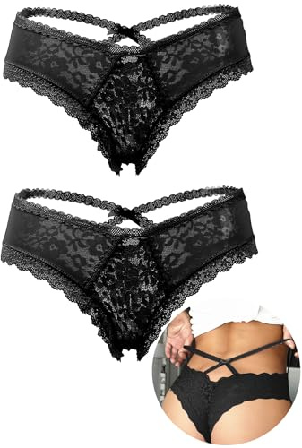 ohyeahlady Höschen Damen Sexy Brazilian Slip Spitze String Große Größen | Transparente Pantys,Tanga Dessous,Atmungsaktiv Erotische Unterwäsche,Unterhosen für Mollige Frauen,Übergröße,Alltag,2 Pack