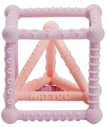 Nattou Cube en Silicone avec Pyramide, Set à 2 pièces, pour Saisir et Mordre, sans BPA, Ø 10 cm + 8 cm, Silicone, violet/rose