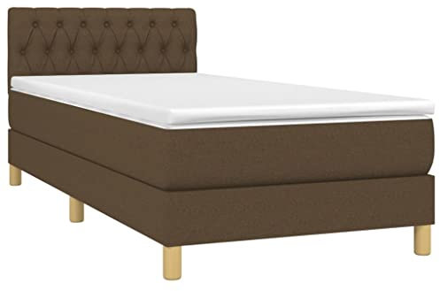vidaXL Boxspringbett mit Matratze LED Polsterbett Bett Einzelbett Bettgestell Bettrahmen Lattenrost Hotelbett Schlafzimmerbett Dunkelbraun 90x190cm Stoff
