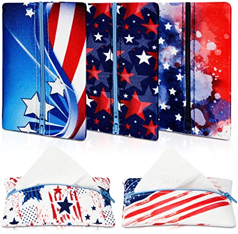 5 tasche porta fazzoletti da viaggio, riutilizzabili, in tessuto, con cerniera, di piccole dimensioni, motivo bandiera americana, porta fazzoletti per borse e monete per il 4 luglio, 13 x 7 cm (stile