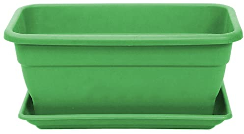 Tradineur - Jardinera con Plato de plástico, Incluye Agujeros de Drenaje, Tiesto, macetero de Polipropileno, Plantas, Flores, balcón, terraza, hogar, jardín (Verde, 16 litros, 40 cm)