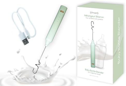 CLIMSOM Mélangeur Biberon Anti-Grumeau Rechargeable USB - Nouvelle Version Améliorée - Mélange Homogène en Quelques Secondes - 3 Vitesses - Facile à Utiliser et à Nettoyer - Pour Tout Type de Lait