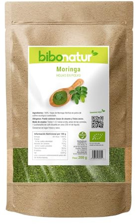 Bibonatur Moringa en Polvo Eco 200gr – Alto contenido en proteinas, vitaminas y minerales - Superalimento Antioxidante – Apta para Veganos – Producción Ecológica