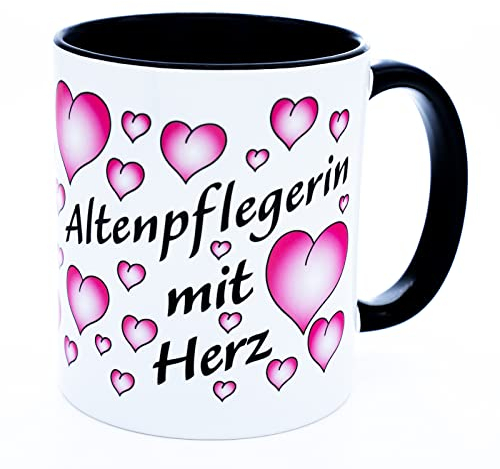 Altenpflegerin mit Herz Tasse Becher Danke Geschenk Lustig für Altenpflegehelferin Pflegekraft Pflegefachkraft Zubehör Kollegin Rente Geburtstag Alltagsheldin Ausbildung Prüfung Frauen Keramik 330 ml