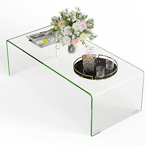 LIFEZEAL Mesa de Centro de Cristal Templado, Mesa de Centro Rectangular, Diseño Moderno y Minimalista, Mueble de Salón Transparente, 108x50x35 cm, Sin Montaje, para Salones