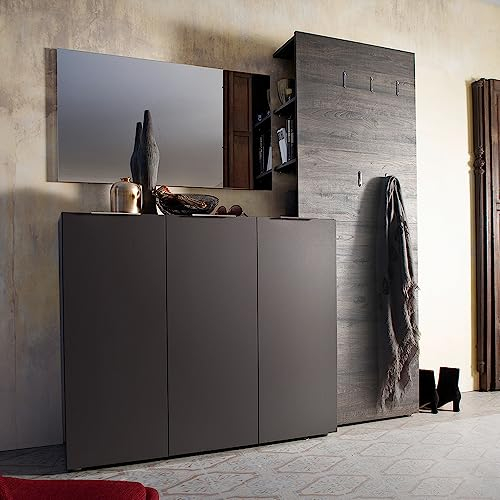 Lomadox Garderoben-Set mit ausklappbaren Kleiderhaken und Schuhkommode in anthrazit mit Wenge | Moderne Flurgarderobe