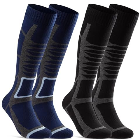 sockenkauf24 2 Paar Skisocken Herren & Damen Ski Kniestrümpfe 34175 WP (Schwarz Blau 47-50)