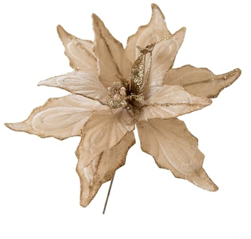 Weihnachtsstern mit Glitzer, Weihnachtsstern, 28 cm, Weihnachtsstern, Glitzer-Blume, zum Aufhängen, Weihnachtsbaumdekoration (hellgold)