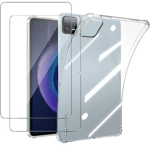 carinacoco Clear Case for Xiaomi Pad 6/Pad 6 Pro with 2 Tempered Glass Screen Protector, Ultra Transparent Soft TPU Protective Cover, Lightweight Flexible Silicone Shockproof Rugged Back Cover