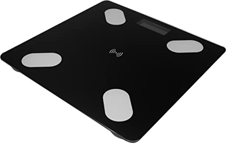 Quadratische Körperfettwaage Digitale LED Anzeige, Schwarz | Abs und Gehärtetes Glas, Automatische Datensynchronisation zum Smartphone, Analyse Körperlicher Daten