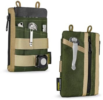 VIPERADE VE16N EDC Pouch Tool Organizer, Multifunction Small Tools Pouch with 7 Pockets, EDC Organizer Pouch for Men, Slim Multitools Pocket Organizer for Everyday Carry- Green+Khaki