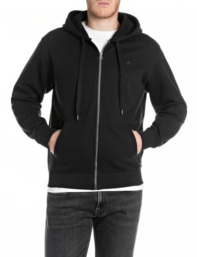 Replay Herren Zip Hoodie Kapuzenpullover Brushed Fleece - Regular Fit Baumwolle