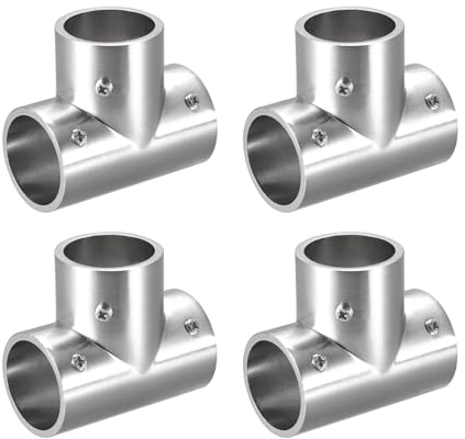 QUARKZMAN 4Pz Raccordo per Binario a T, Connettore per Tubo in Lega di Zinco a 3 Vie Spazzolato per Ringhiera Corrimano con Diametro Esterno di 25 Mm/1