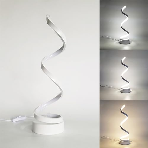 Mengjay Spiral LED Tischlampe Modern Nachttischlampe,Led Tischlampe Augenschutz Schreibtischlampe,Tischleuchte mit 3 Farbtemperatur, Nachtlicht für Büro,Schlafzimmer, Wohnzimmer (Weiß)