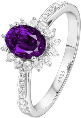 BCughia Silber Ring Verlobung, Ring Silber 925 Verlobungsring Blume Oval Form Violett Zirkonia Ring Größe 58 (18.5)