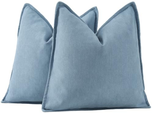 Madizz Lot de 2 Doux Housses de Coussin en Chenille Texturée Douce Simple décorative pour canapé Chambre Bleu 65 x 65 cm