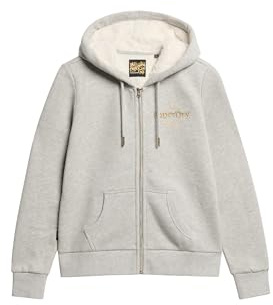 Superdry Damen Luxe Kapuzenjacke mit Logo in Metallic-Optik Bimsstein Beige Meliert 40