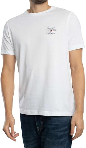 Tommy Hilfiger Herren T-Shirt Kurzarm Stack Tee mit Rundhalsausschnitt, Weiß (White), XXXL