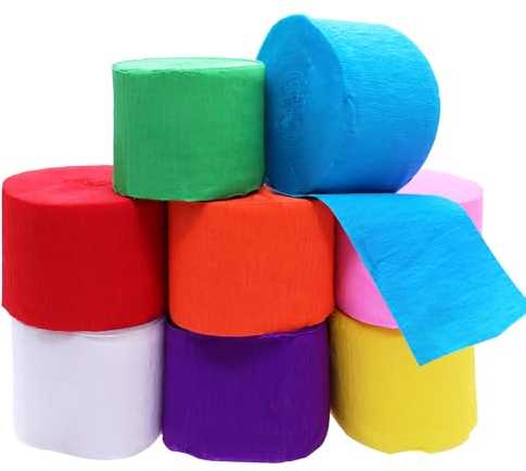 TETEWEVER 8 Rolle Krepppapier Bunt Kreppband 4.5 cm × 25 m Kreppbänder Pastell 8 Farben Bastelkrepp Bunt für Hochzeit Geburtstag Feier Weihnachtstag Party Dekoration