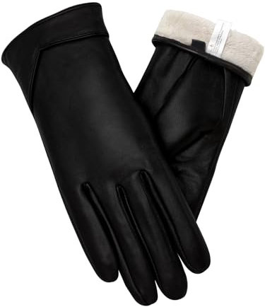 vislivin Touchscreen Handschuhe Damen Winter Lederhandschuhe Warme Leder SMS Handschuhe Glänzend Schwarz L