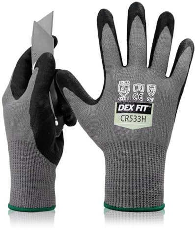 DEX FIT Level A6 Cut Resistant Gloves CR533H - Silky Smooth and Fiberglass Free, Firm Grip, Thin & Lightweight, Touchscreen Compatible, Durable, Breathable, Machine Washable; Grey S (7) 1 Pair