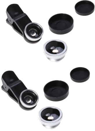 OSALADI 2pcs Professional Clip Lens Kit Wide Angle Fisheye Macro Lens for Smartphones Total Compatibility Silver
