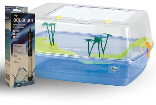 NESTQ - Casa per Tartarughe ad Acqua con Riscaldatore 25 W - Tartarughiera con Rampa Tartarughe - Acquario Tartaruga - Terrario Tartarughe - Serbatoio con Termostato dimensioni 53 x 38 x 25,5 cm (Blu