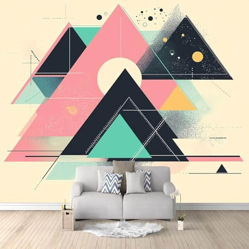 Papiers peints Ligne circulaire triangulaire abstraite Papier peintpanoramique Décoration murale moderne 250 x 175 cm Salon Chambre Décoration Murale Jaune bleu
