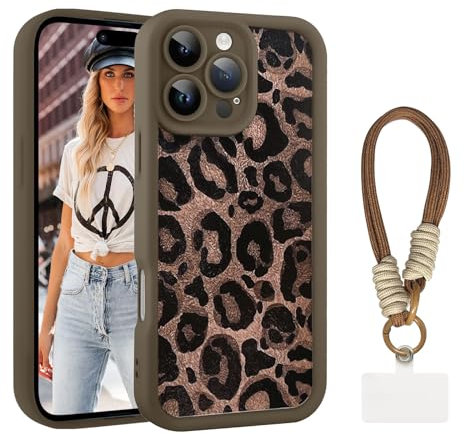 Leopard Cheetah Print Case for iPhone 16 Pro, Cheetah Print Case for Phone with Lanyard, Soft Silicone Slim TPU All-inclusive Lens Shockproof Cover for Girls Women (Brown Leopard)