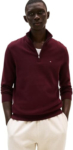 Tommy Hilfiger Herren Pullover mit Reißverschluss Essential Cotton Mock Halbzip, Rot (Deep Burgundy), S