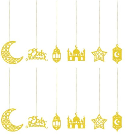 Badiman 12x Ramadan Hanging Ornaments Party Dekorationen Rustikale Urlaubsbedarf Festival Dekor Hohlige Eid Mubarak Anhänger für Baum