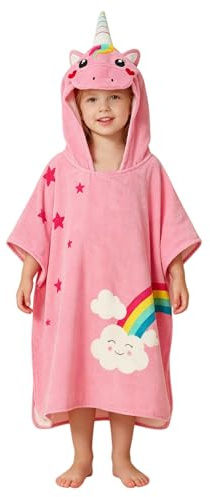 LOLANTA Kinder-Badetuch mit Kapuze, Badeponcho Einhorn, Kapuzenhandtuch Kinder, 100% Baumwolle (5-7 Jahre, Pink C)