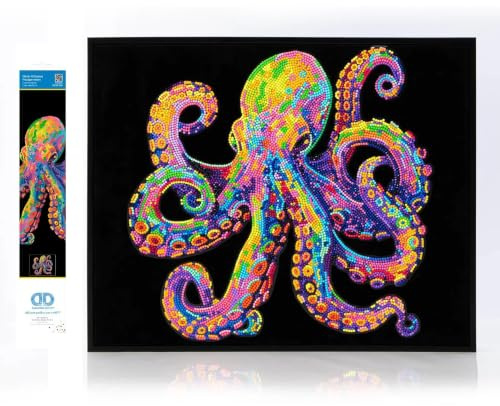 DIAMOND DOTZ 2594372 Original 5D Diamond Painting Set, Neon Oktopus, mit Neonfarben und Samt, DIY Diamant Malerei Bilder für Erwachsene und Kinder ab 12 Jahren, Intermediate