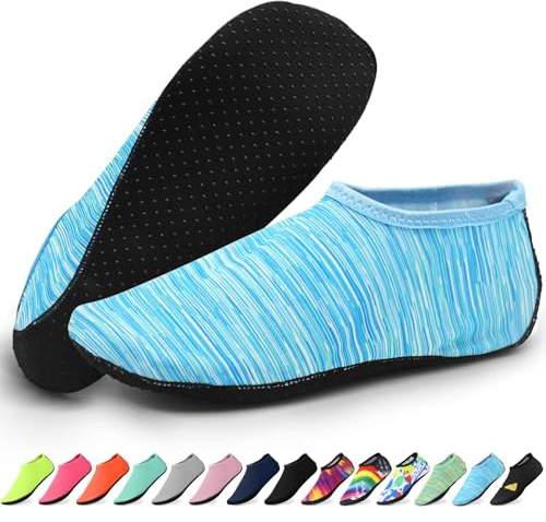 KATKLIU Water Socks – Non-Slip Diving Sock with Grippy Sole – Lightweight Quick Dry Swimming Socks for Men Women – Beach & Surfing Gear for Pool, Yoga, Indoor & Outdoor Sport-Blue Lines-40-41