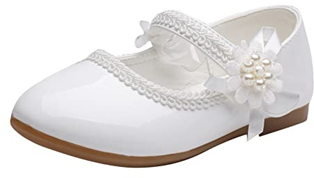 Zapatos de vestir para niñas pequeñas, diseño Mary Jane con flores, planos, para la escuela y la boda (pequeño/niño)