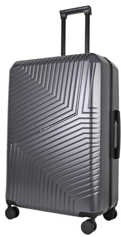 JLY Swirf Large Travel Suitcase – Charcoal Grey Checked Spinner Luggage with TSA Lock, Cup Holder, PC+ABS Shell, Ideal for Business or Family Travel