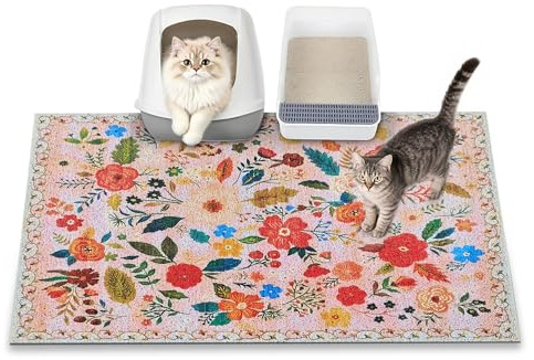 YOSEPATI Tapis Litière Chat, 89 x 58 cm, Retient 100% de la Litière Tapis | Capture antidérapant pour litière de Tapis Pour Chat, Grand et Mignon, Facile à Nettoyer pour contrôler Les éclaboussures