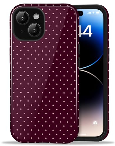 Amzfield Hülle für iPhone 15 Plus, Niedliches, Tupfenmuster, Burgunderrot