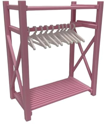 TTETTZ Puppenhaus Kleiderschrank Und Puppenschrank Als Miniatur Möbel Zubehör mit Viel Stauraum Inklusive 10 Kleiderbügeln Aus Stabilem Material Zur Dekorati, Rosa