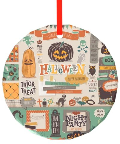 YZHYWJFF Pendentif circulaire en verre imprimé pour Halloween, décoration d'arbre de Noël