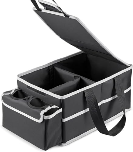 Y.H BLISSHAVEN Black Oxford Foldable Van Seat Organiser 40×25×20 cm — Compact Van Organiser with Cup Holders for Car Seats and Interior Storage
