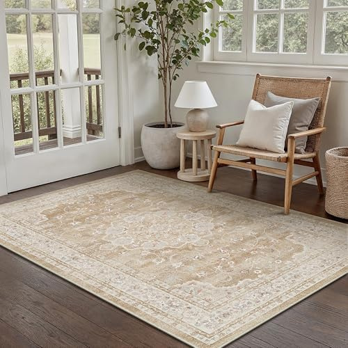 PureCozy Vintage Waschbarer Braun Teppich Wohnzimmer 80x150cm | Rutschfest Kurzflor,Weich Teppiche,Wohnzimmerteppich,Schlafzimmer,Esszimmer,Büro,Kinderzimmer