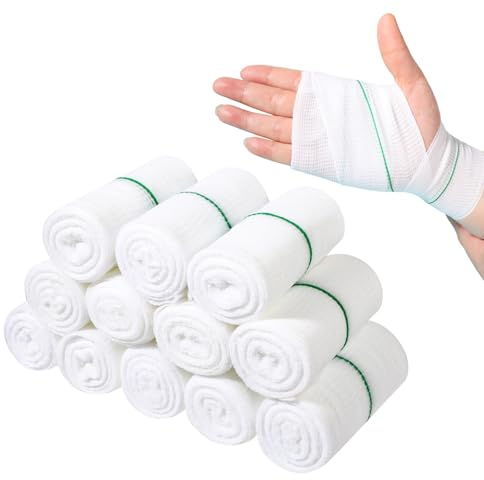 12 Stück Mullbinden Rollen 7.5cm x 3.75m Elastische Binde Fixierbinde Mull Binden Verbandsmaterial zum Verbinden aller Arten von Wunden