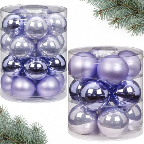 Weihnachtskugeln großes Set aus Glas | 12 große 8cm-Kugeln & 20 Klassische 6cm-Kugeln für den Weihnachtsbaum | Christbaumkugeln für Weihnachten (Dreamy Lilac Flieder)