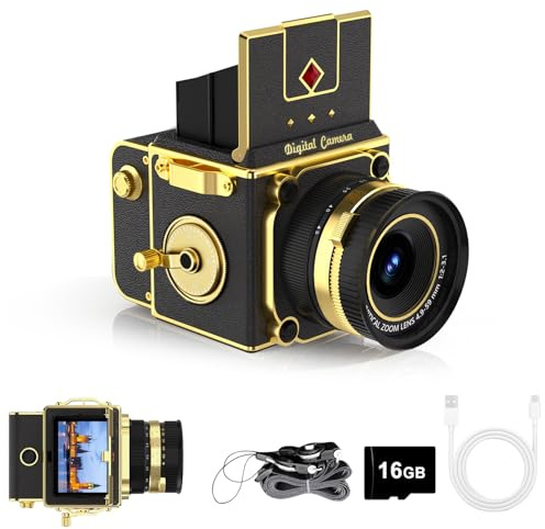 EJXHKNF Mini fotocamera digitale retrò, vintage, 2,7 K, autofocus da 64 MP, con scheda da 16 GB, per principianti, adulti, ragazzi, bambini, colore nero
