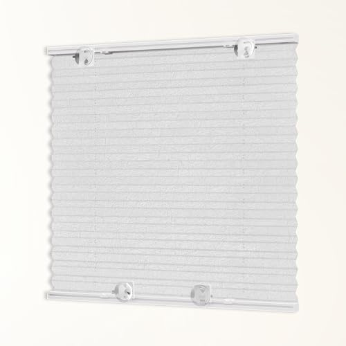 HOMEDEMO Plissee ohne Bohren mit Saugnäpfen, Blickdicht & UV-Schutz, Plisseerollo für Fenster, Dachfenster, Holzfenster, Balkontüren, Wohnmobilfenster, B50xH130cm, Weiß-Crush