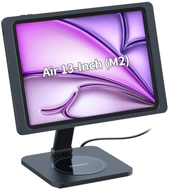 EMONITA Magnetic iPad Stand with Wireless Phone Charger, 45W Fast Charging, 360-Degree Rotation, 90-Degree Tilt (Black, For iPad Air 13 (M2/M3))